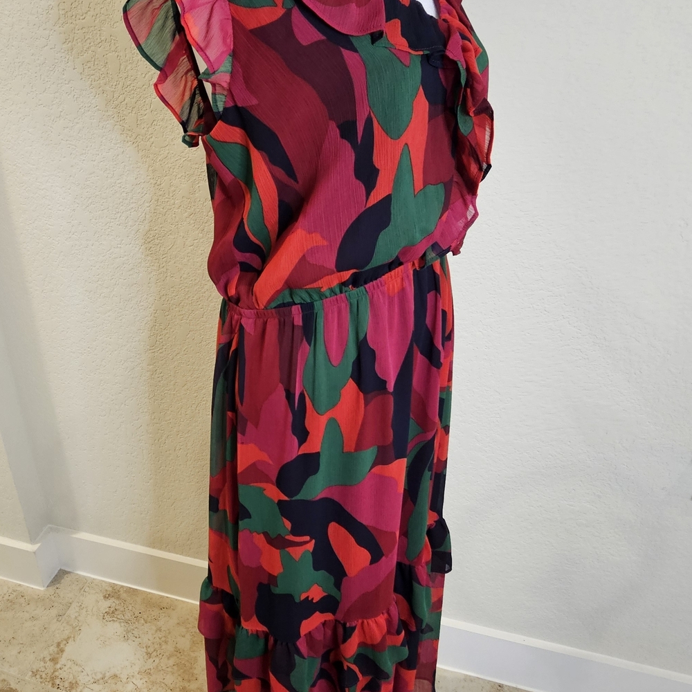 Banana Republic Red, Bergundy, Green Flutter Midi Dress - Picture 4 of 8
